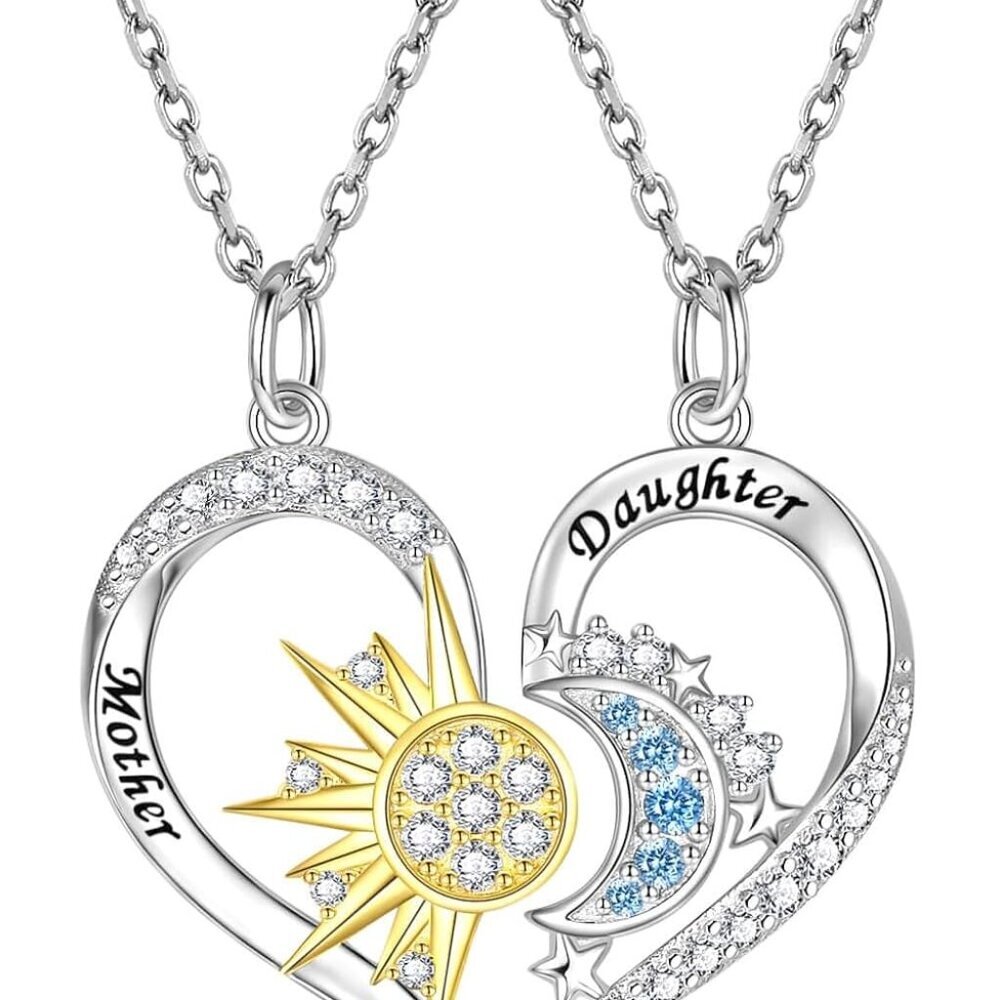 Mother Daughter Necklace Set Silver Sun And Moon Matching Pendant Jewelry